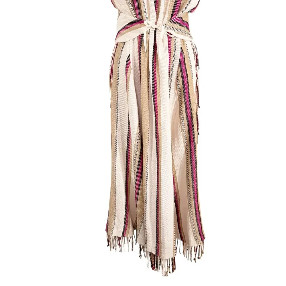Ulla Johnson Caterina Maxi Dress Cream Linen Striped Cut Out Fringe Boho Size 6 - Picture 5 of 16